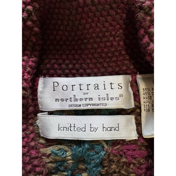 Northern Isles Portraits Hand Knit Button Cardigan Sweater Cottage Women Size L - Picture 3 of 13
